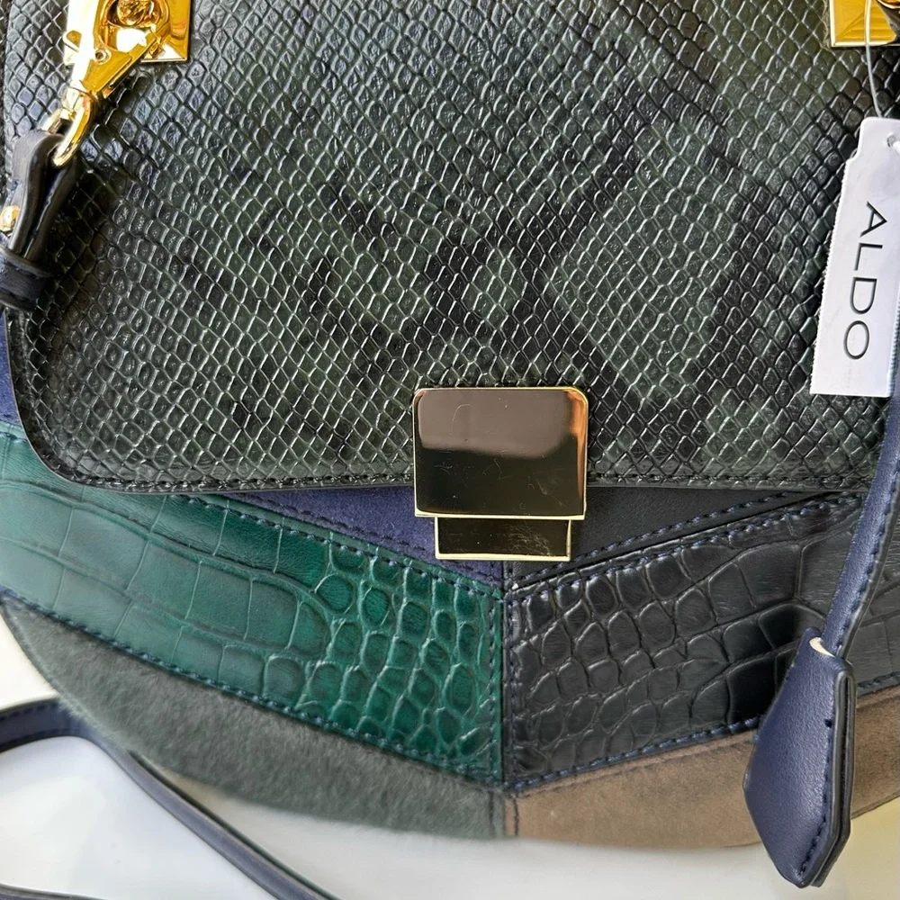 ALDO Rodriguez-4 Patchwork Snakeskin Saddle Crossbody Bag NWT - Picture 3 of 14